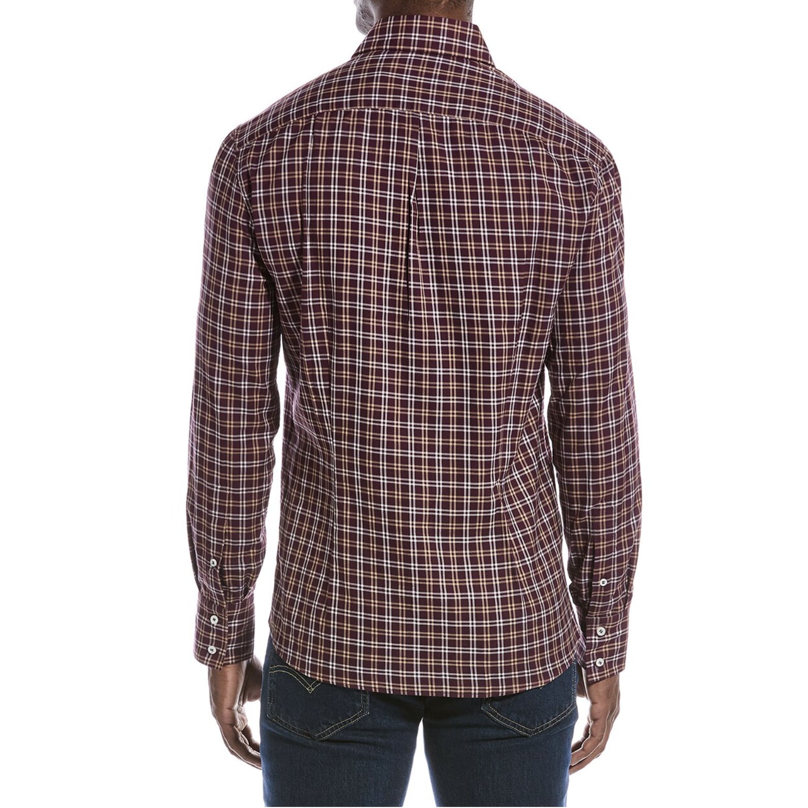BRUNELLO CUCINELLI MEN'S PURPLE PLAID SLIM SHIRT