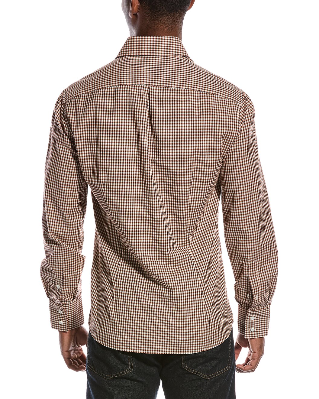 BRUNELLO CUCINELLI MEN'S CAMEL PLAID SLIM FIT SHIRT