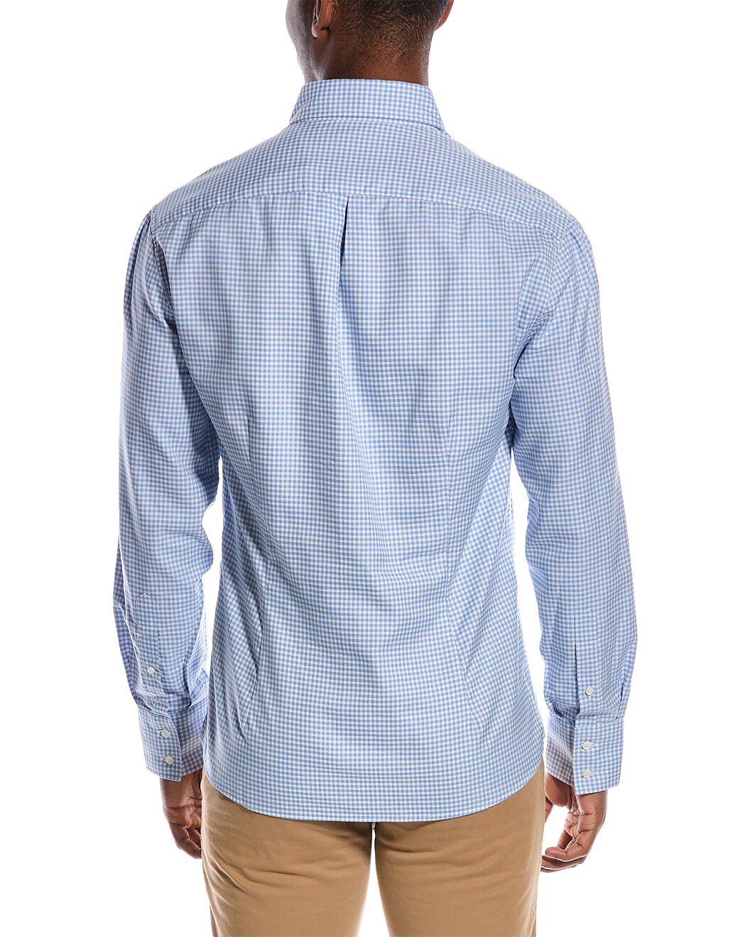 BRUNELLO CUCINELLI MEN'S WHITE BLUE CHECKED COTTON LYOCELL SHIRT