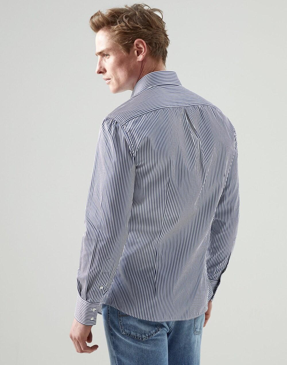 BRUNELLO CUCINELLI MEN'S WHITE BLUE STRIPED BUTTON-UP SHIRT