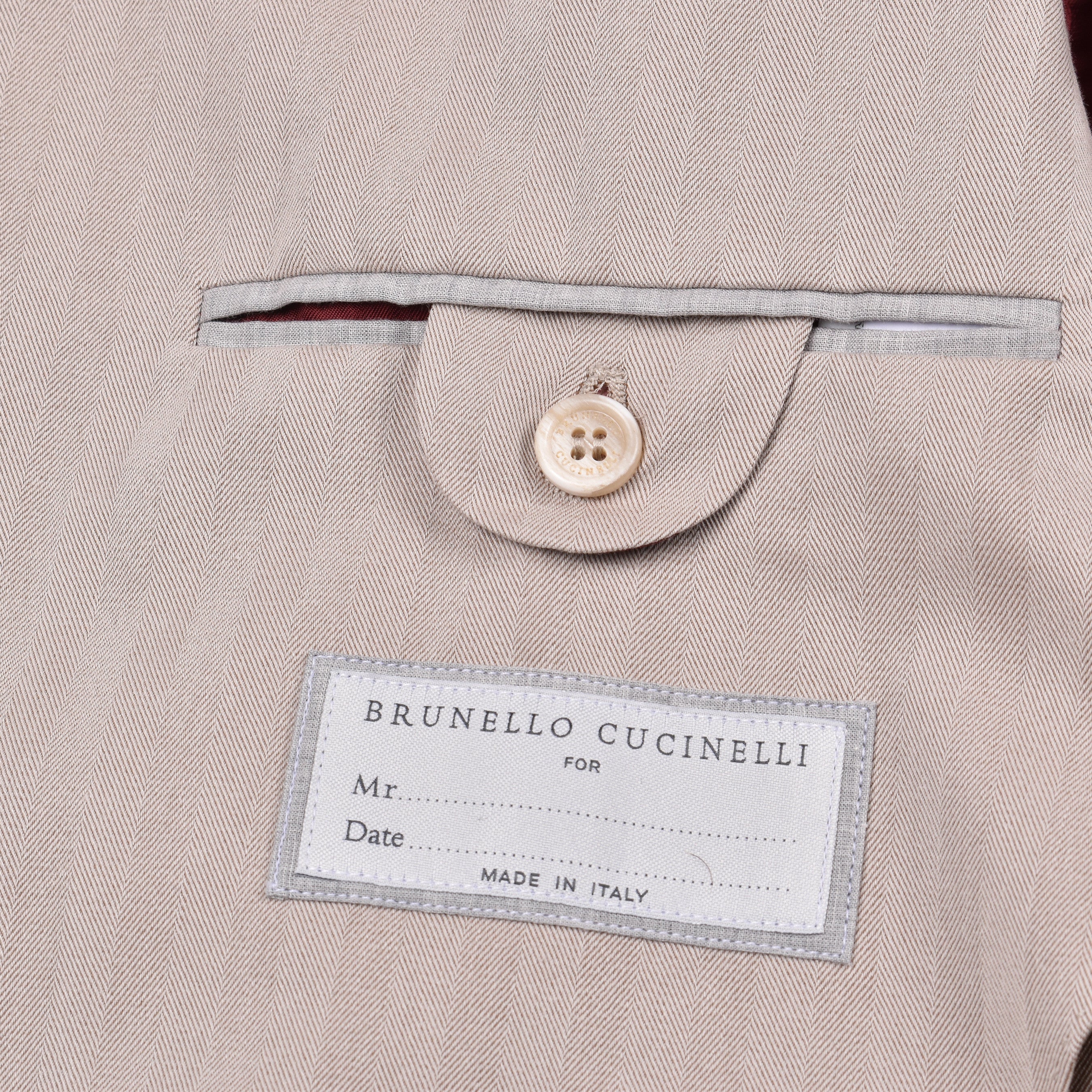 BRUNELLO CUCINELLI MEN'S LIGHT TAUPE DOUBLE BREASTED SUIT