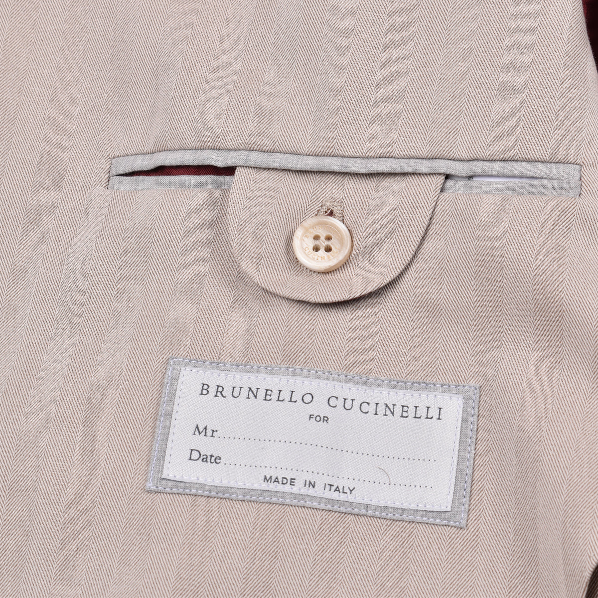BRUNELLO CUCINELLI MEN'S LIGHT TAUPE DOUBLE BREASTED SUIT