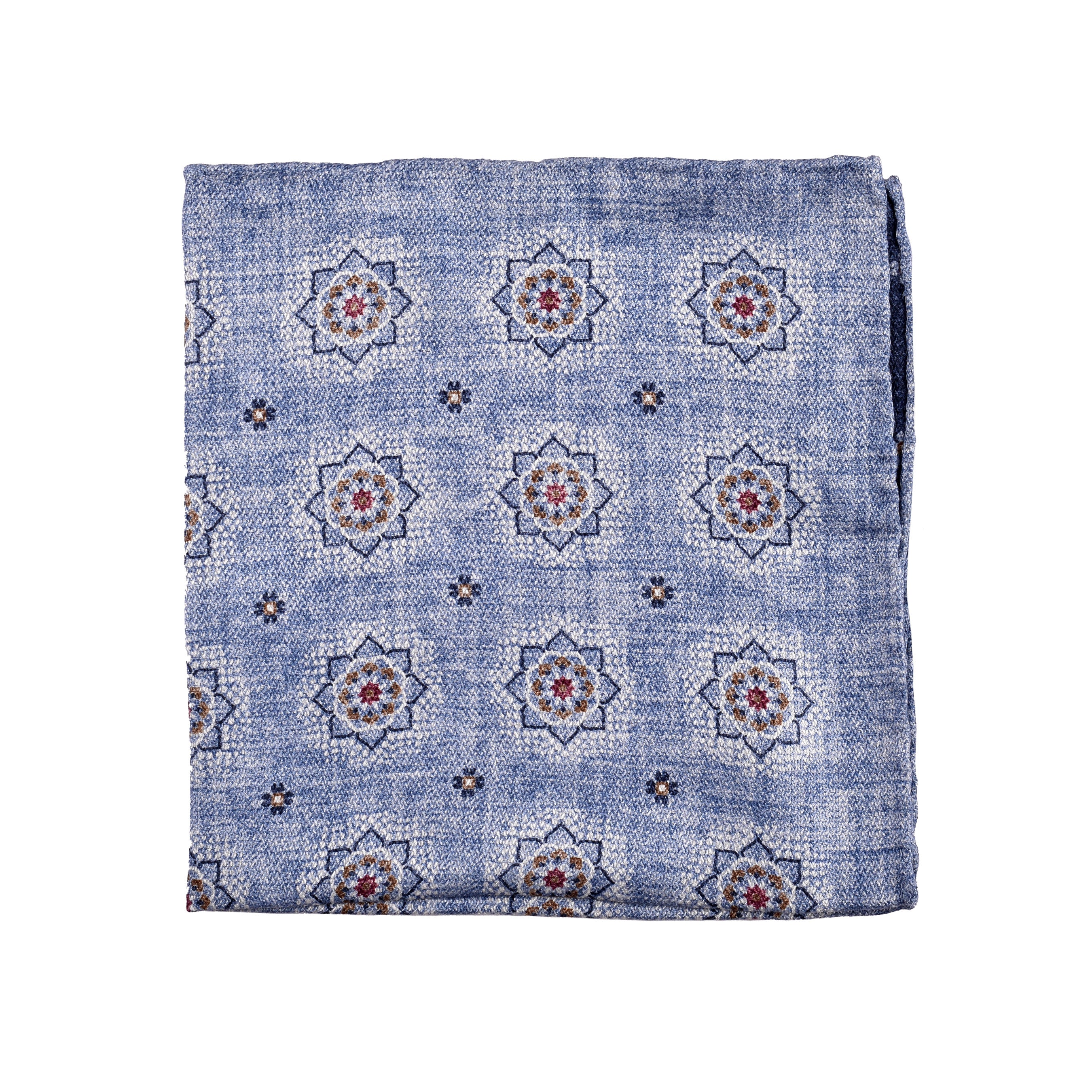 BRUNELLO CUCINELLI MEN'S BLUE SILK GEOMETRIC POCKET SQUARE
