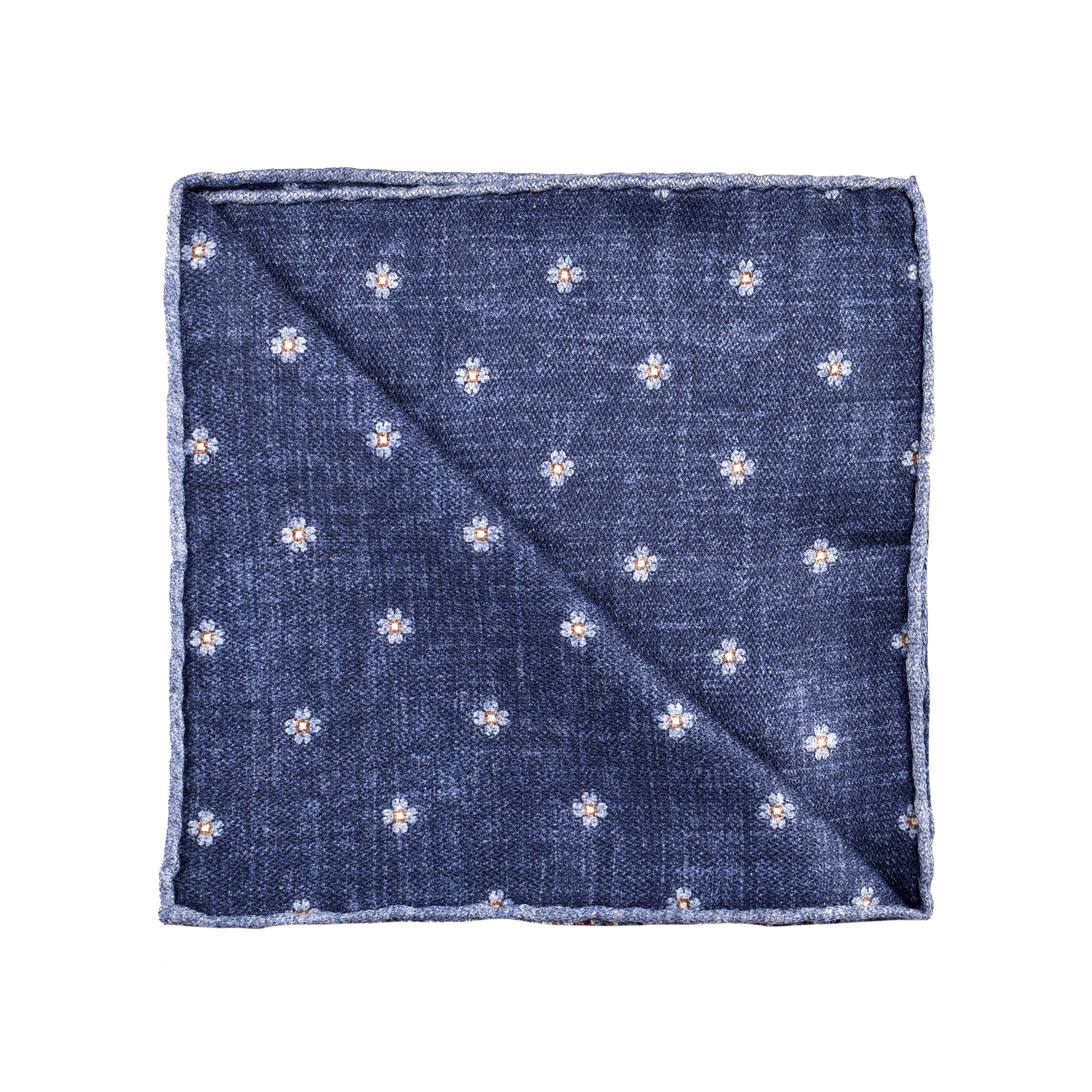 BRUNELLO CUCINELLI MEN'S BLUE SILK GEOMETRIC POCKET SQUARE