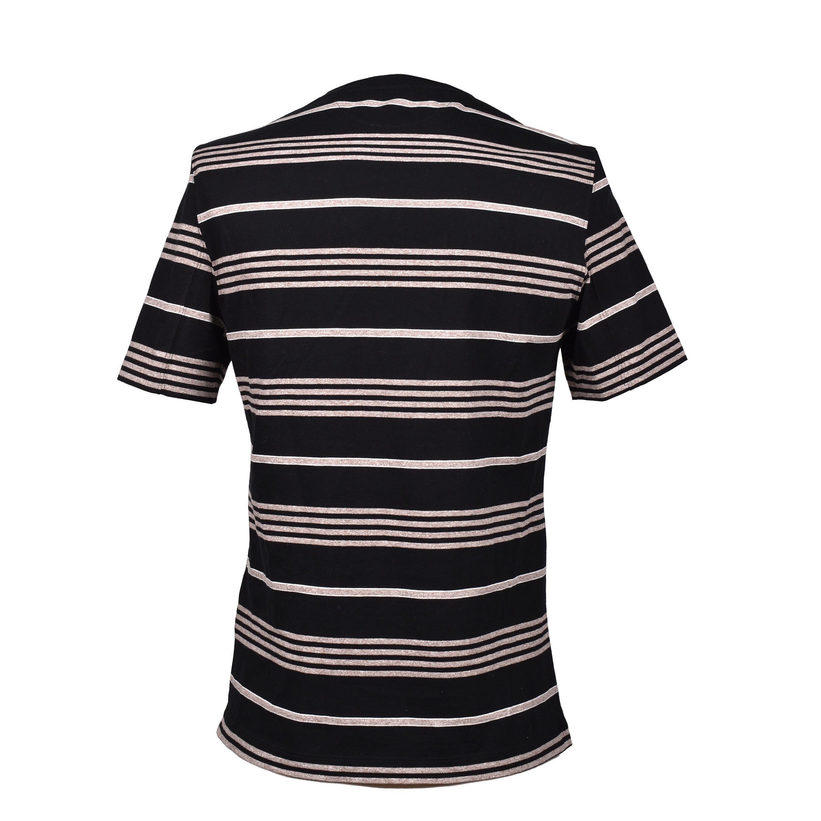 BRUNELLO CUCINELLI MEN'S BLACK STRIPED CREW NECK T-SHIRT