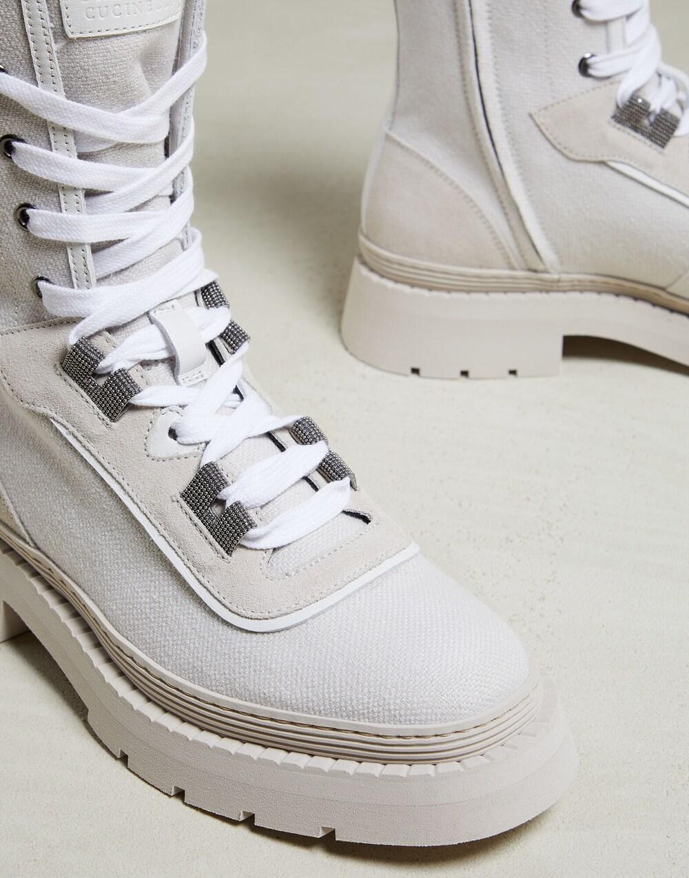 BRUNELLO CUCINELLI WOMEN'S WHITE HIGH-TOP LACE-UP BOOTS