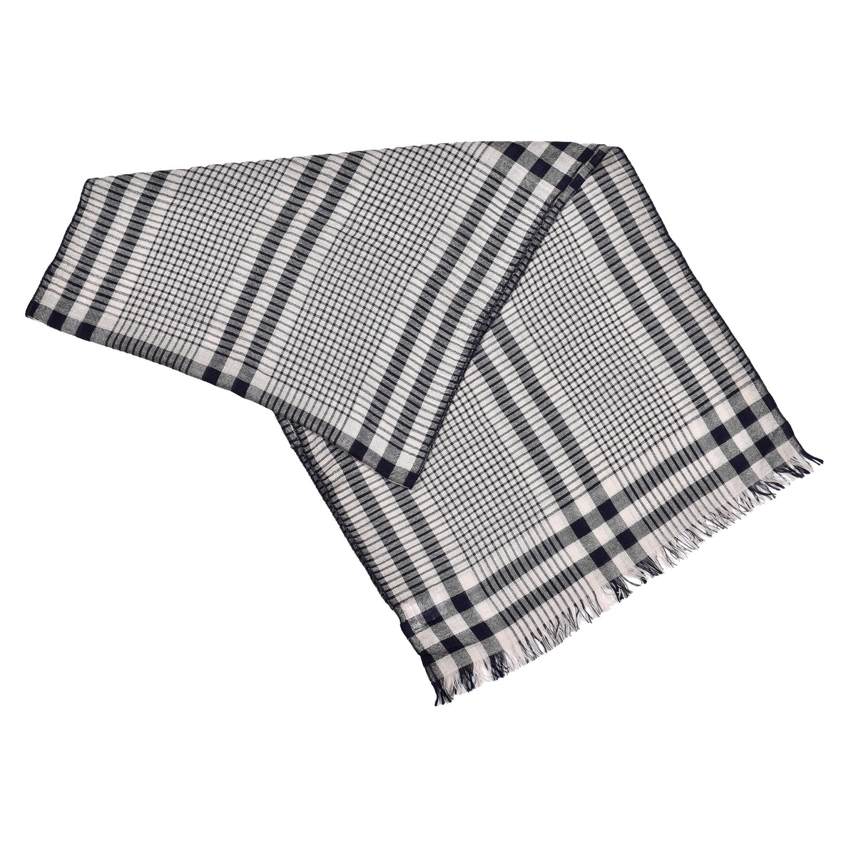 BRUNELLO CUCINELLI MEN'S DESERT NAVY WOOL SILK BLEND CHECKERED SCARF