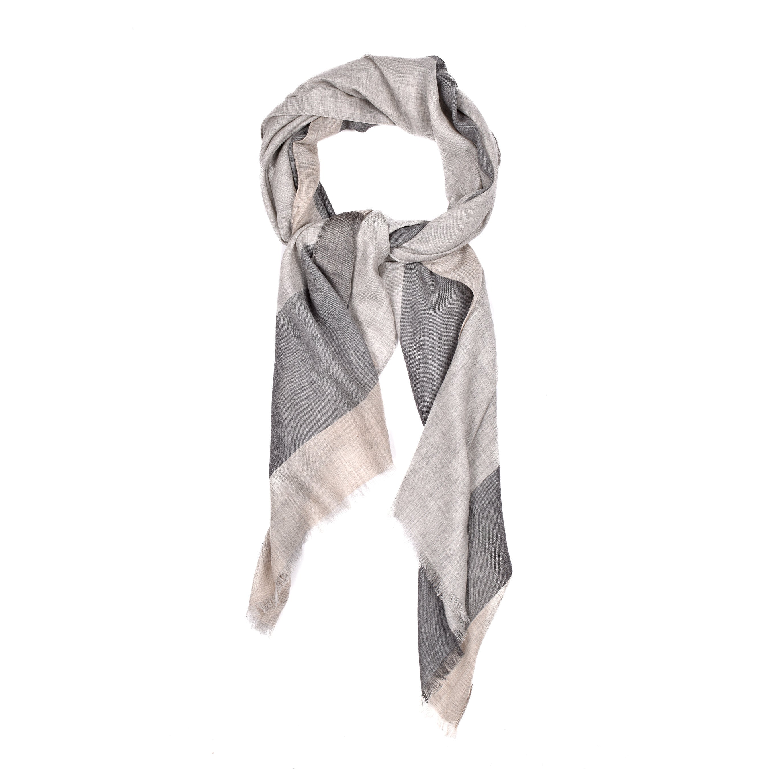 BRUNELLO CUCINELLI MEN'S PEBBLE GREY CASHMERE TWO-TONE SCARF