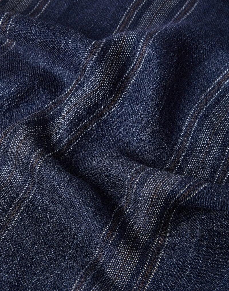 BRUNELLO CUCINELLI MEN'S BLUE SILK LINEN STRIPED SCARF