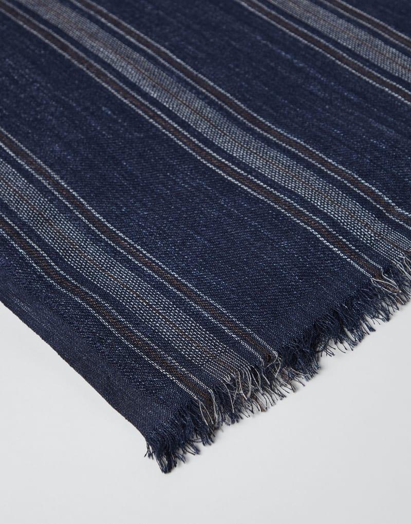 BRUNELLO CUCINELLI MEN'S BLUE SILK LINEN STRIPED SCARF