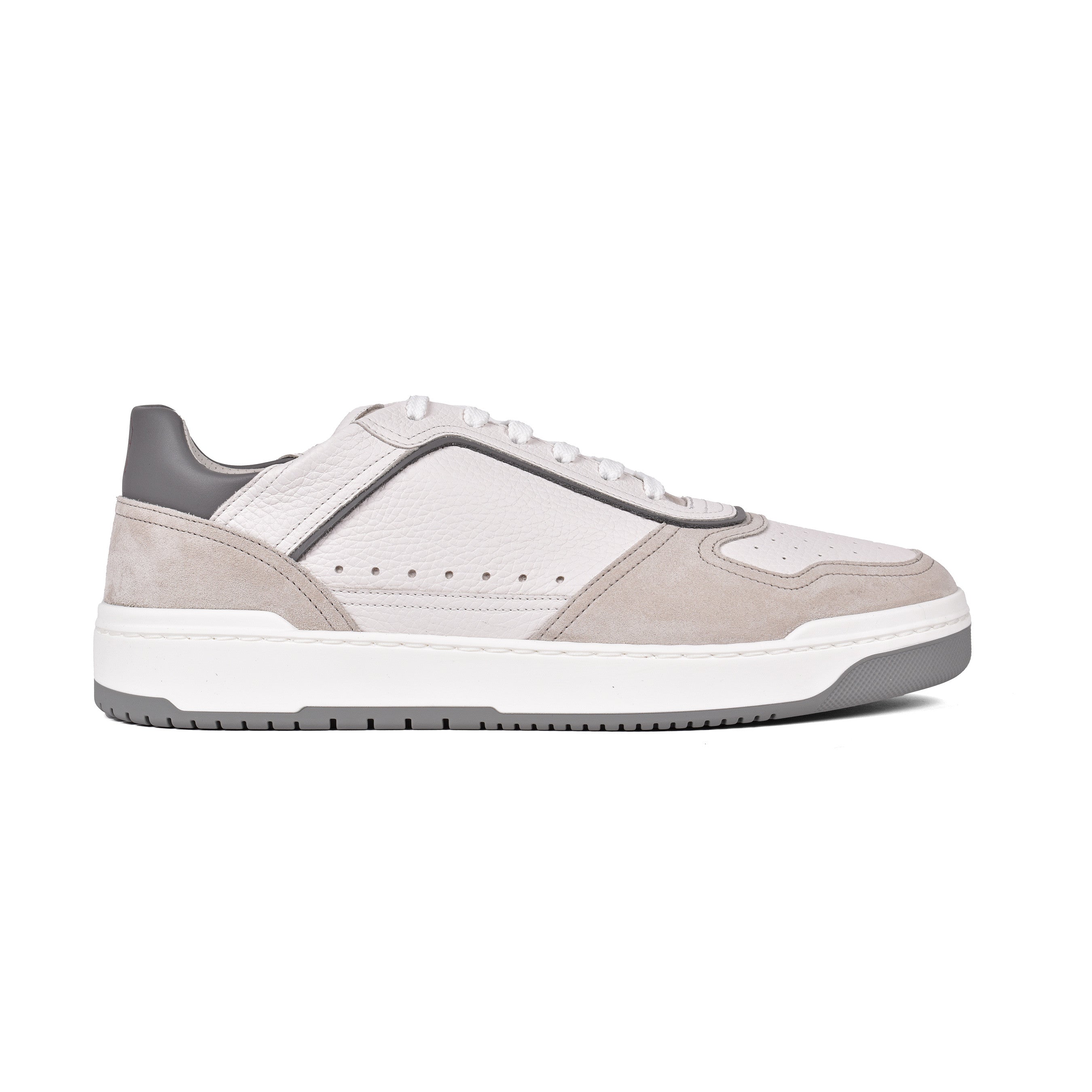 BRUNELLO CUCINELLI MEN'S LIGHT GREY LEATHER SNEAKERS