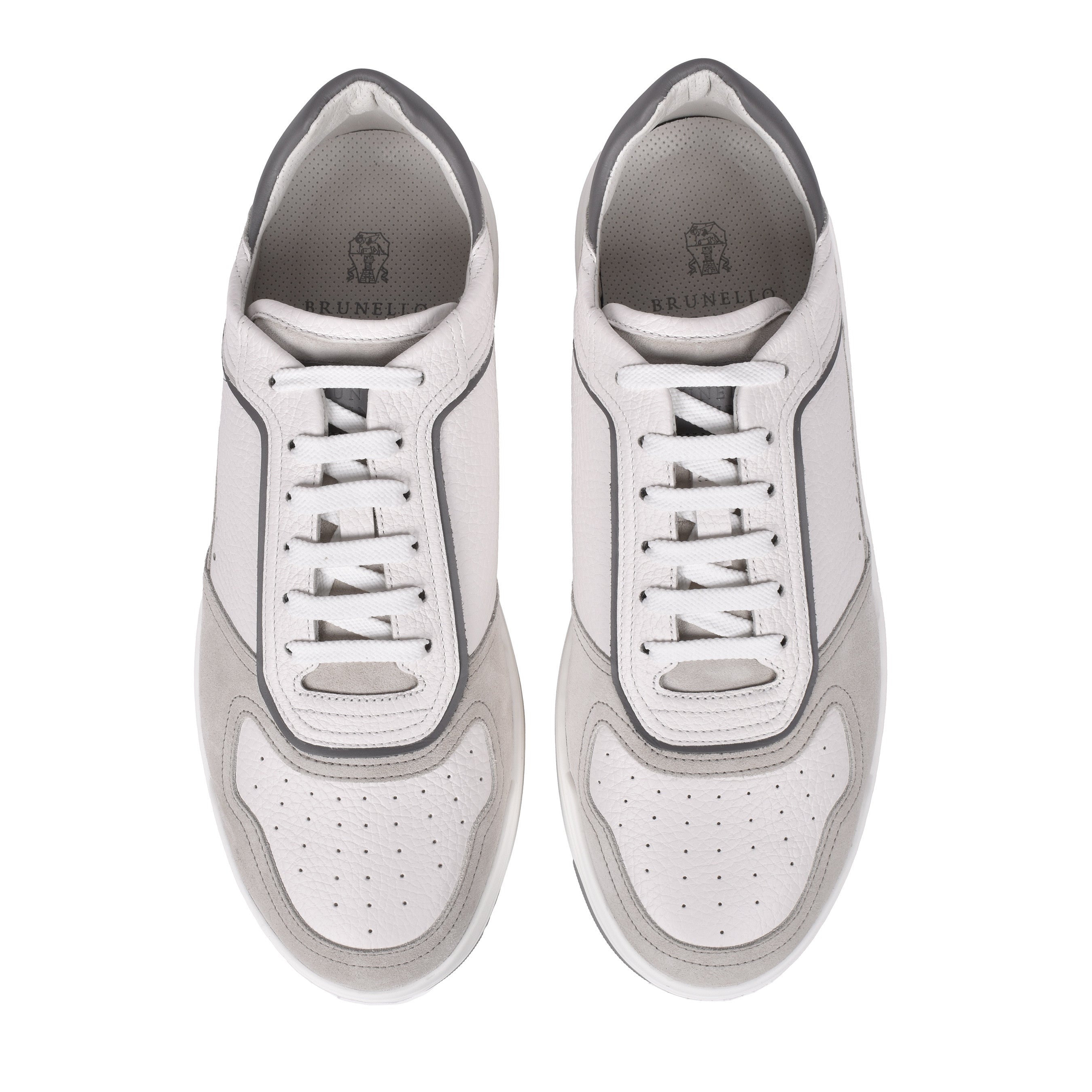 BRUNELLO CUCINELLI MEN'S LIGHT GREY LEATHER SNEAKERS