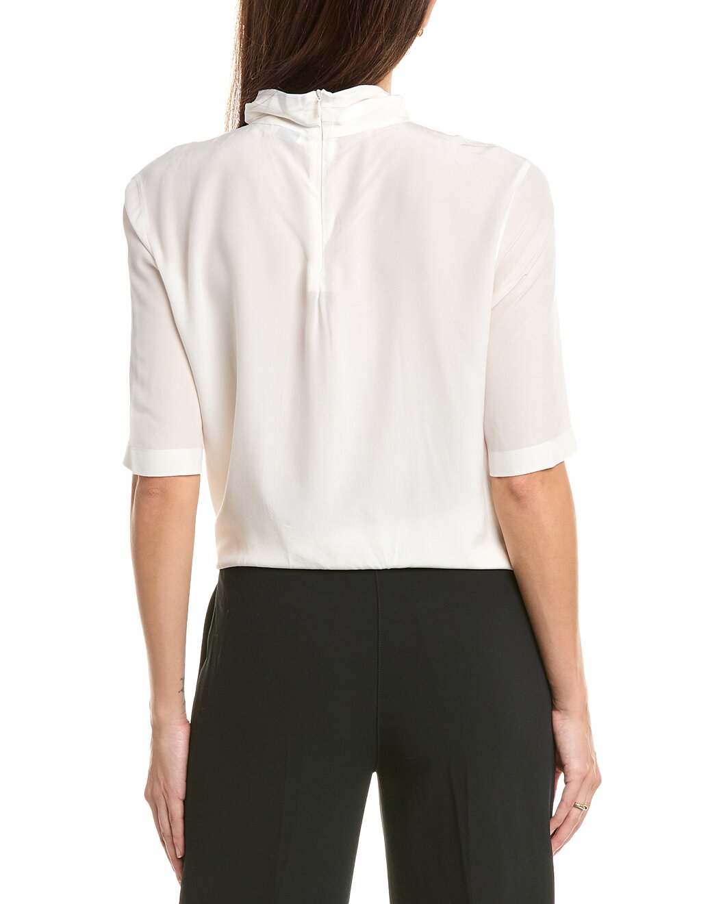 BRUNELLO CUCINELLI WOMEN'S IVORY SHORT SLEEVE BLOUSE WITH POCKET