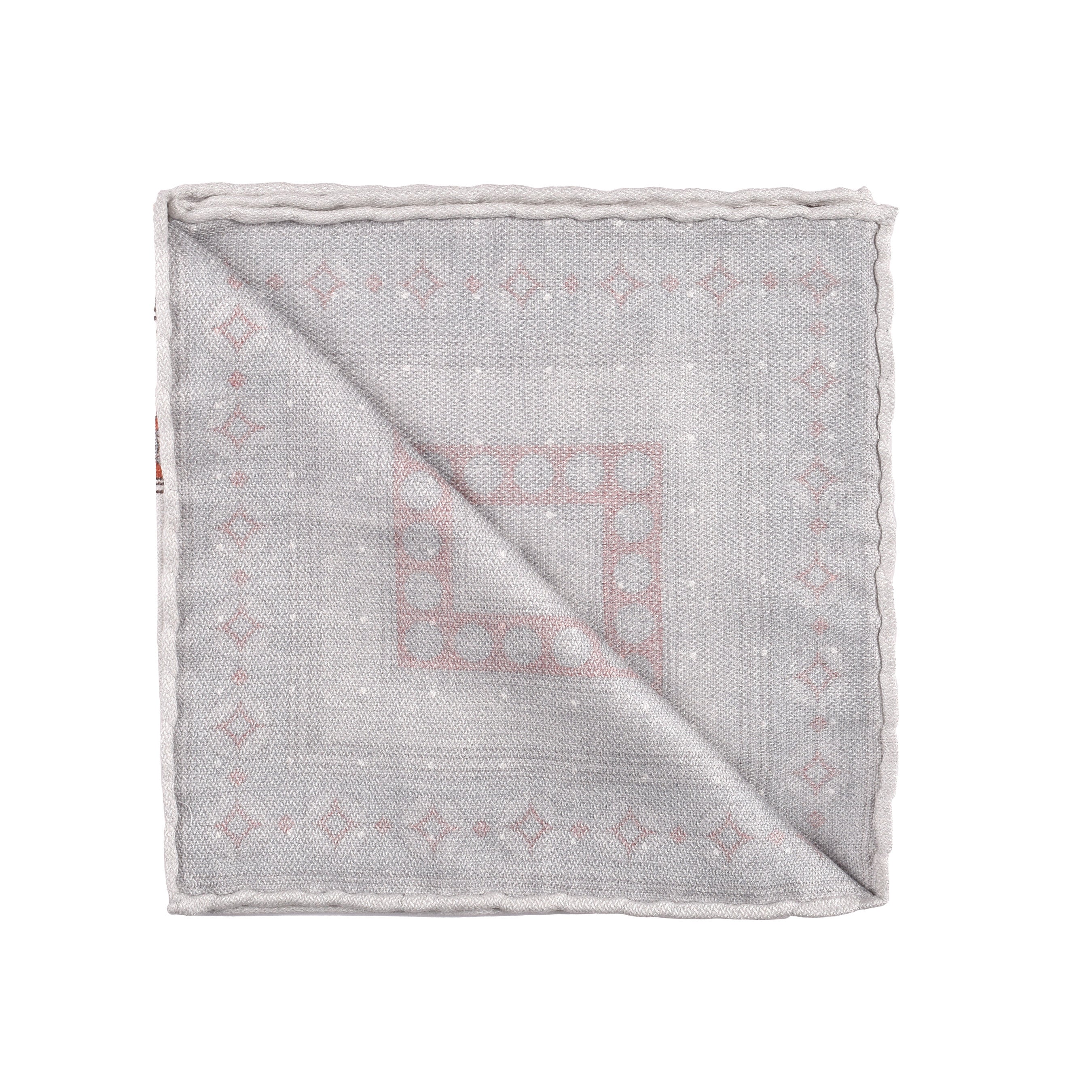 BRUNELLO CUCINELLI MEN'S PANAMA SALMON SILK GEOMETRIC POCKET SQUARE