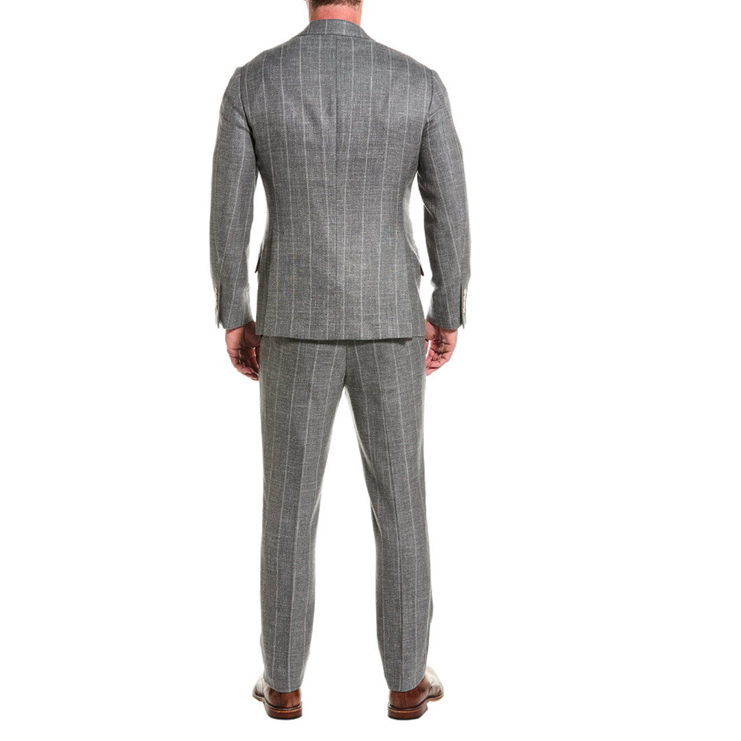 BRUNELLO CUCINELLI MEN'S MEDIUM GRAY WOOL LINEN SUIT