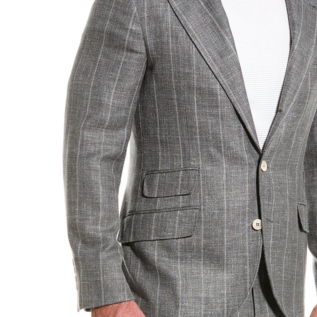 BRUNELLO CUCINELLI MEN'S MEDIUM GRAY WOOL LINEN SUIT