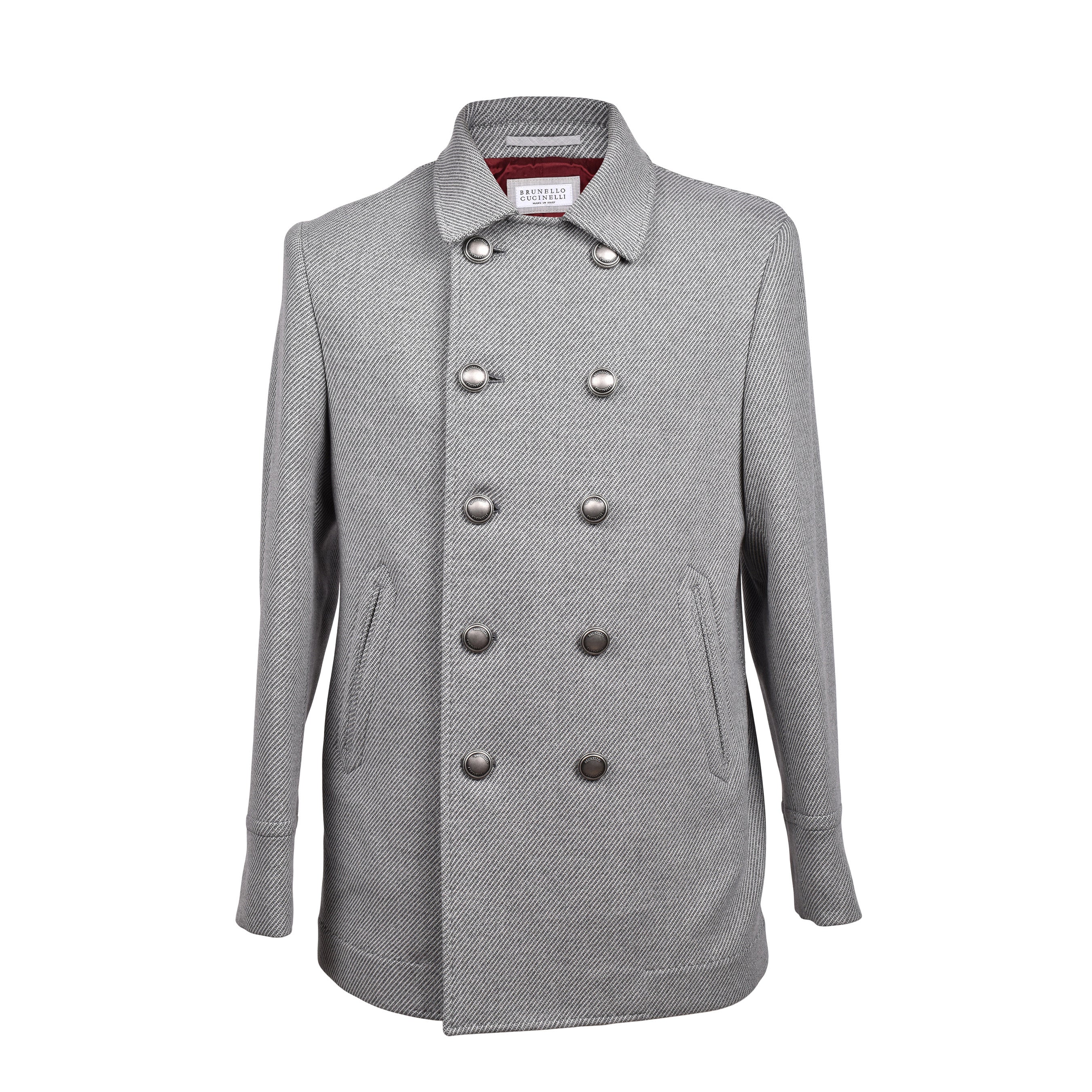BRUNELLO CUCINELLI MEN'S GRAY CASHMERE BLEND PEA COAT