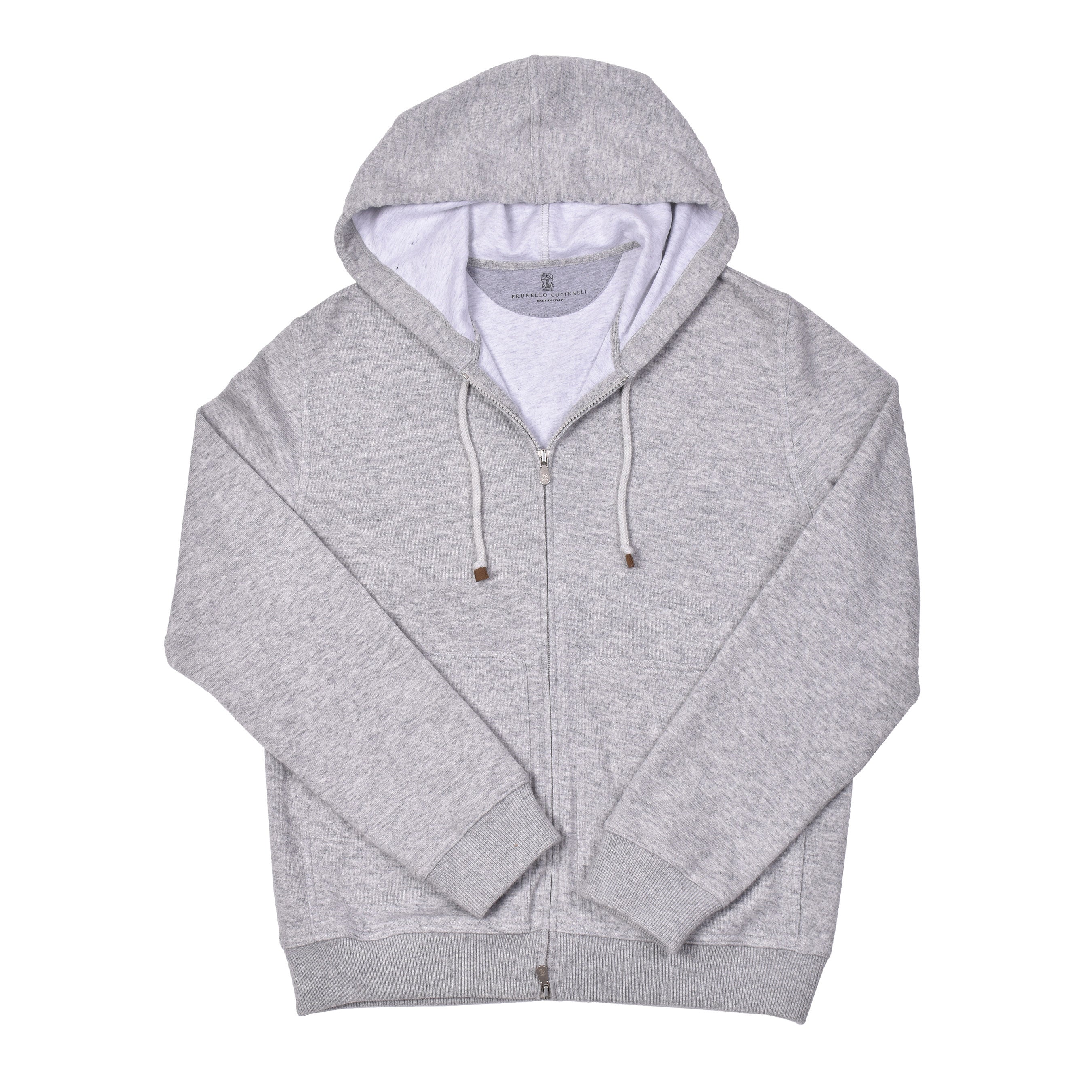 BRUNELLO CUCINELLI MEN'S LUXURIOUS GRAY CASHMERE BLEND ZIP UP HOODIE SWEATSHIRT