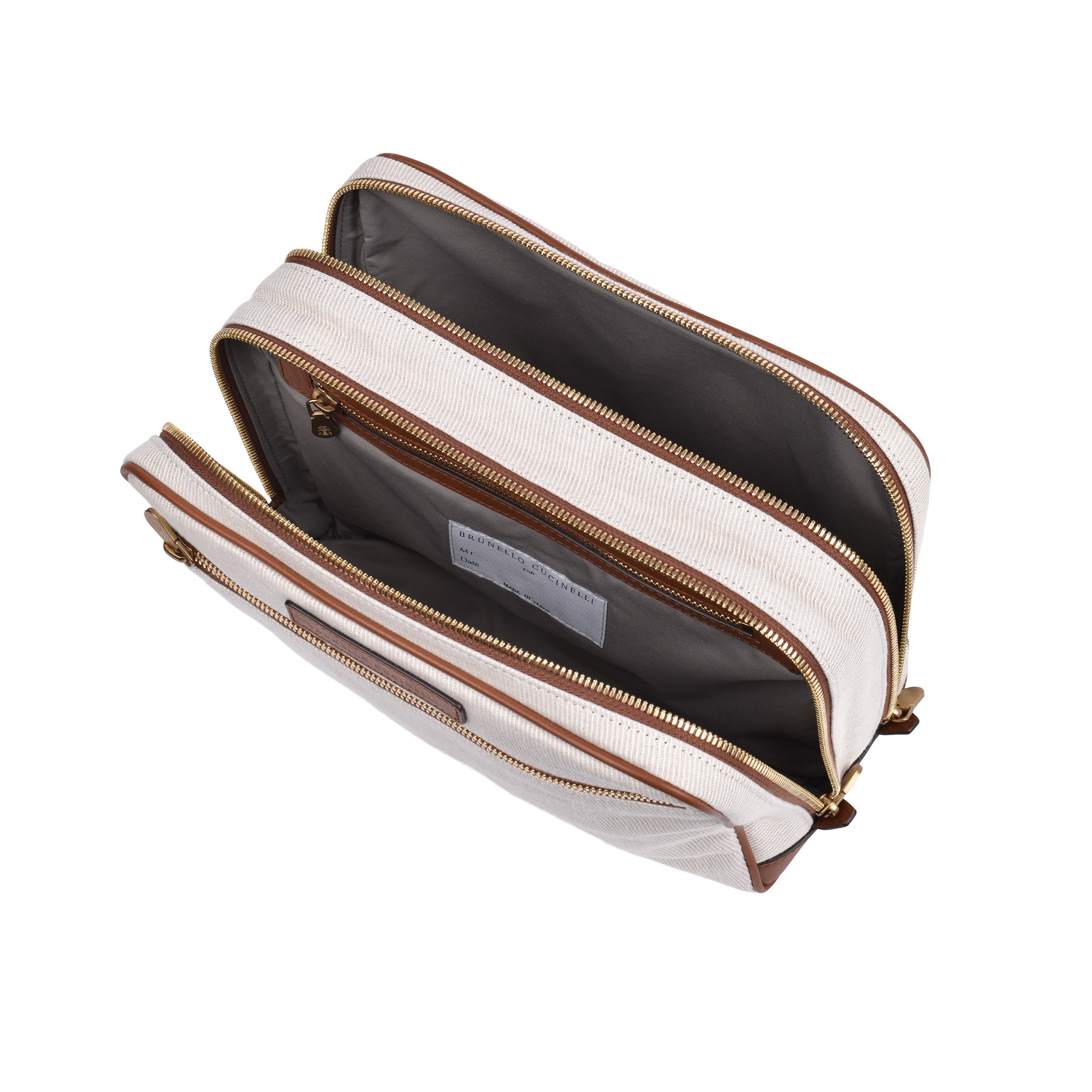 BRUNELLO CUCINELLI MEN'S NATURAL COGNAC LINEN TRAVEL CASE