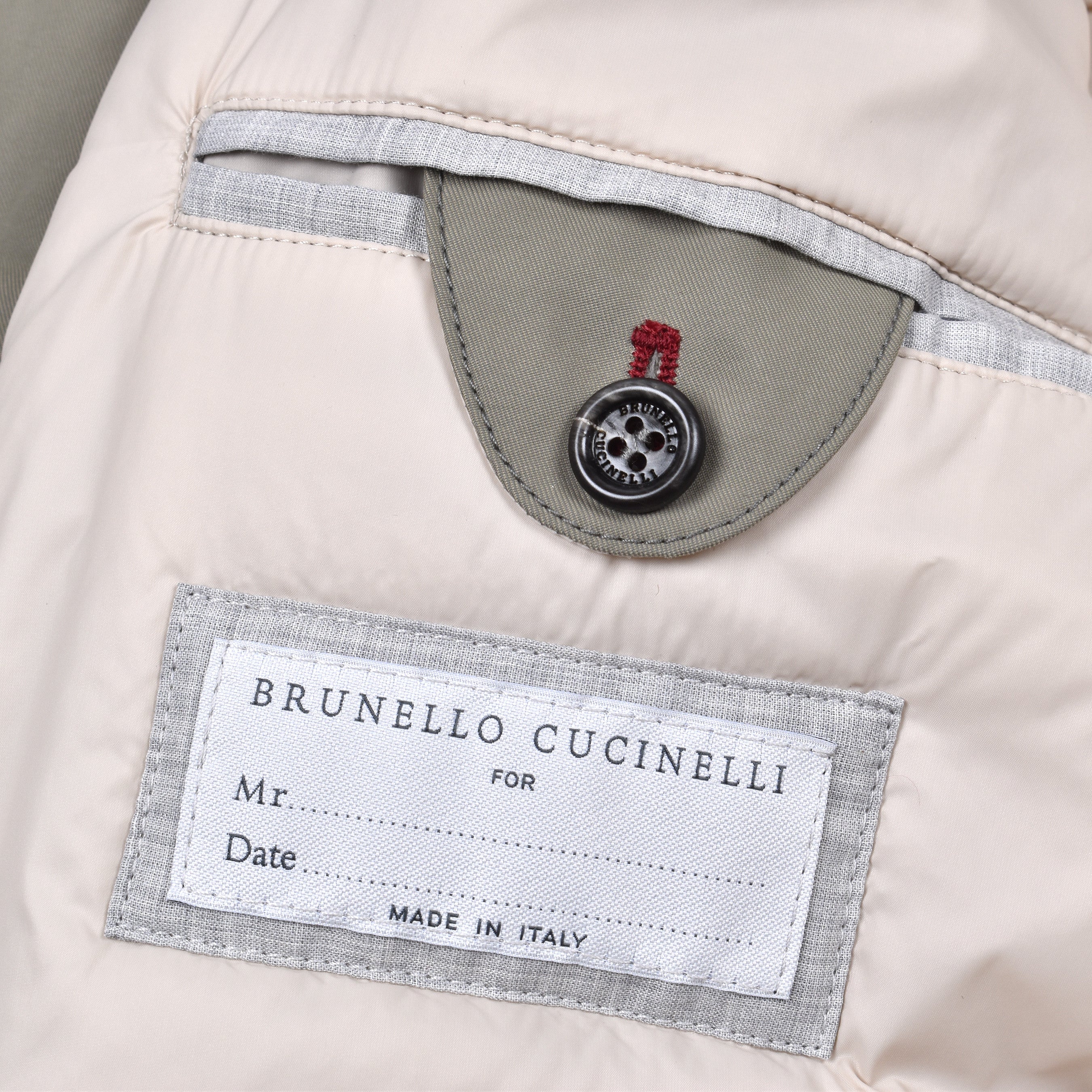 BRUNELLO CUCINELLI MEN'S KAKI DOWN-FILLED TRENCH COAT