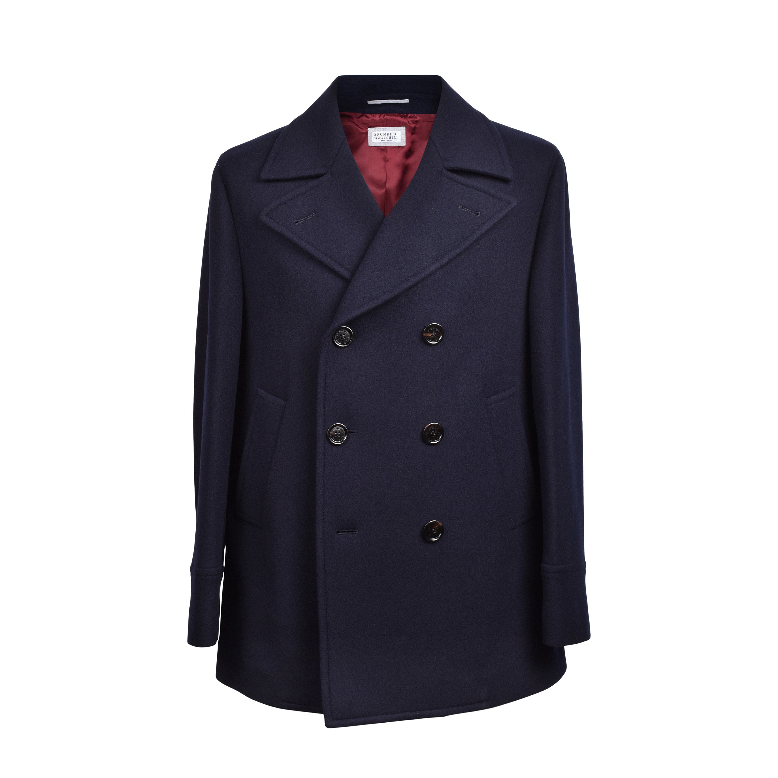 BRUNELLO CUCINELLI MEN'S NAVY CASHMERE BLEND PEA COAT