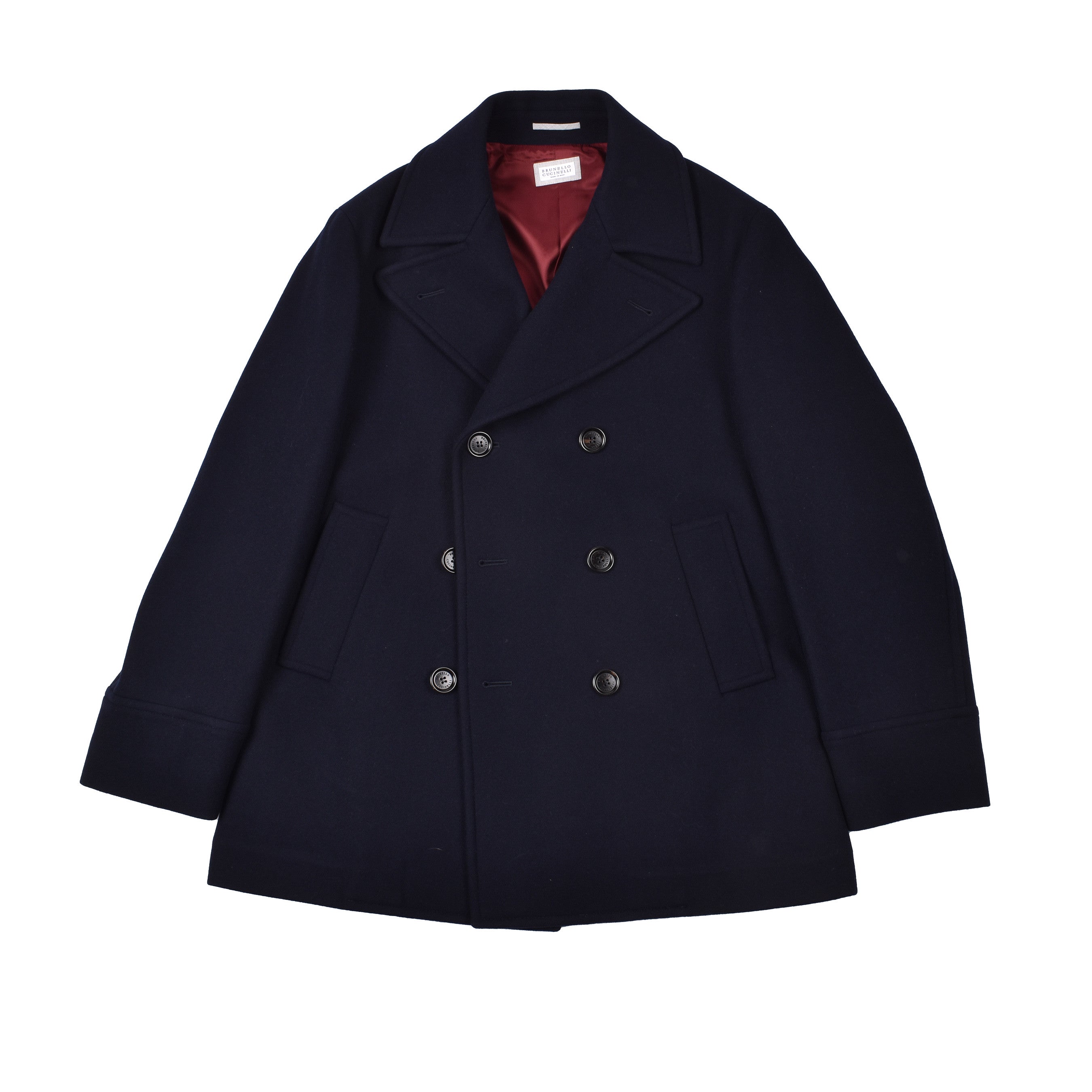 BRUNELLO CUCINELLI MEN'S NAVY CASHMERE BLEND PEA COAT