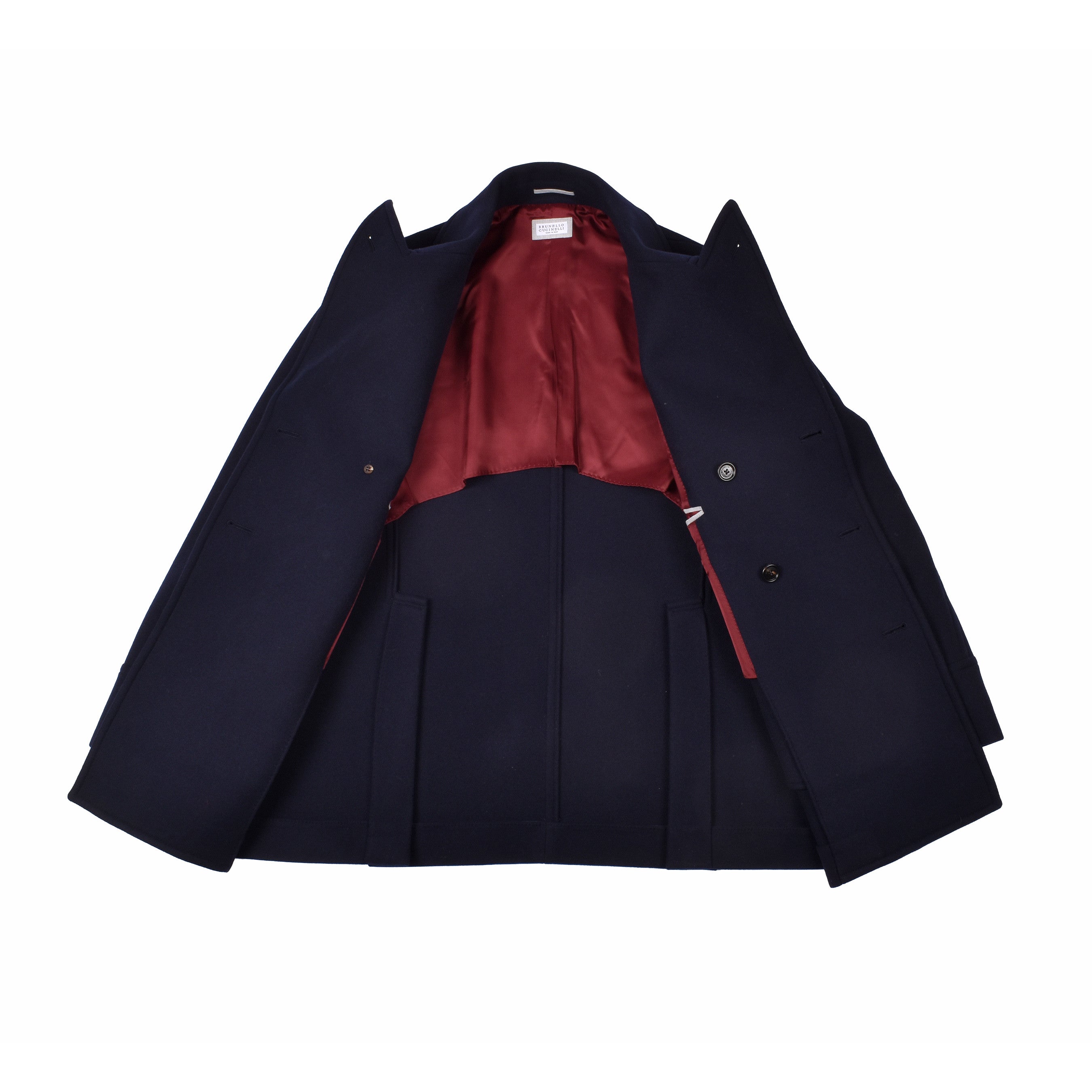 BRUNELLO CUCINELLI MEN'S NAVY CASHMERE BLEND PEA COAT