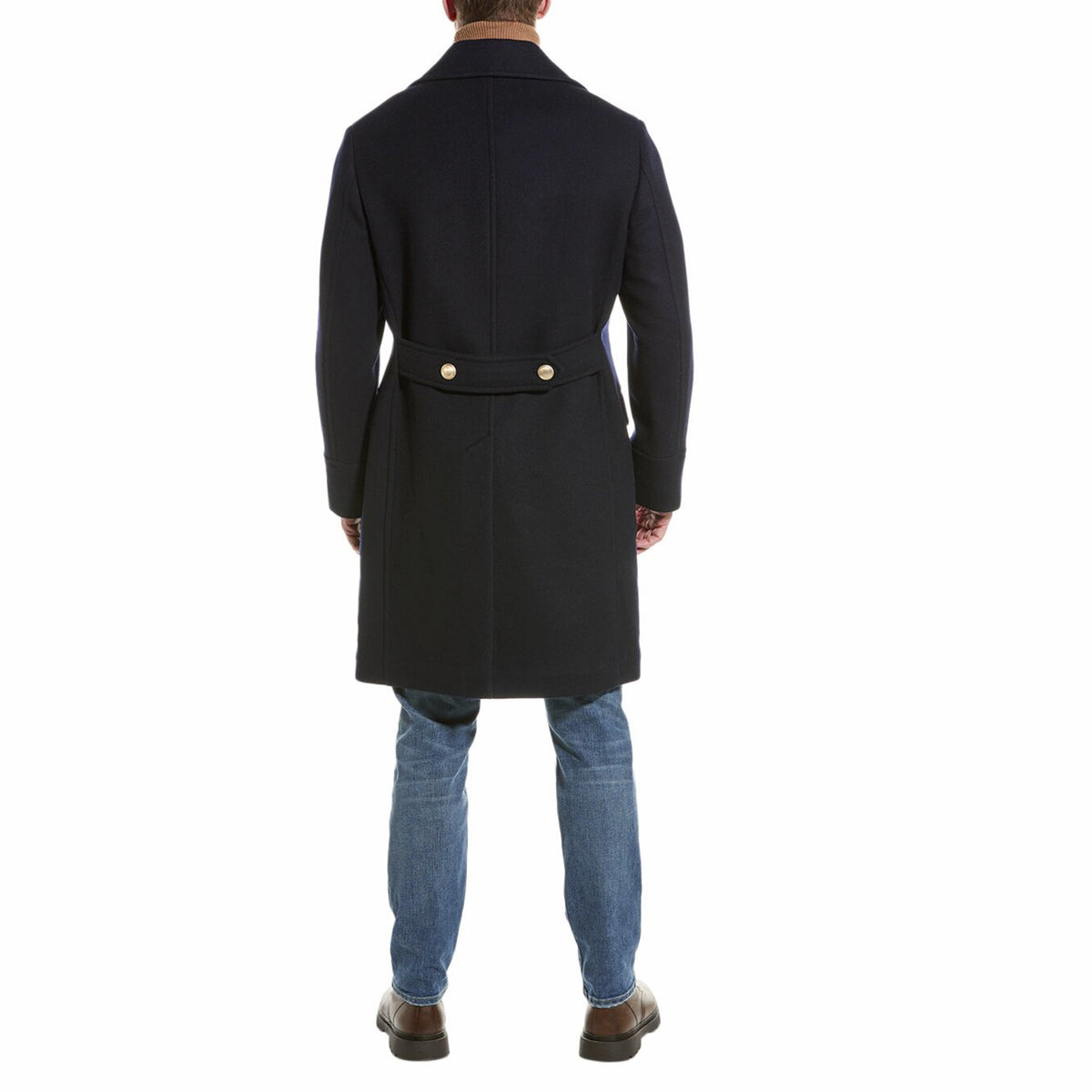 BRUNELLO CUCINELLI MEN'S NAVY WOOL BLEND DOUBLE-BREASTED PEACOAT