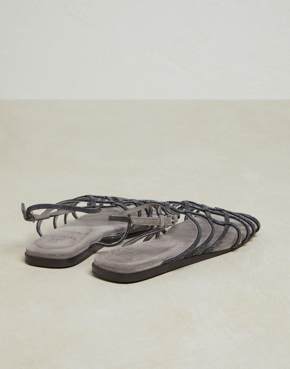 BRUNELLO CUCINELLI WOMEN'S GRAY STRAPPY FLAT SANDALS