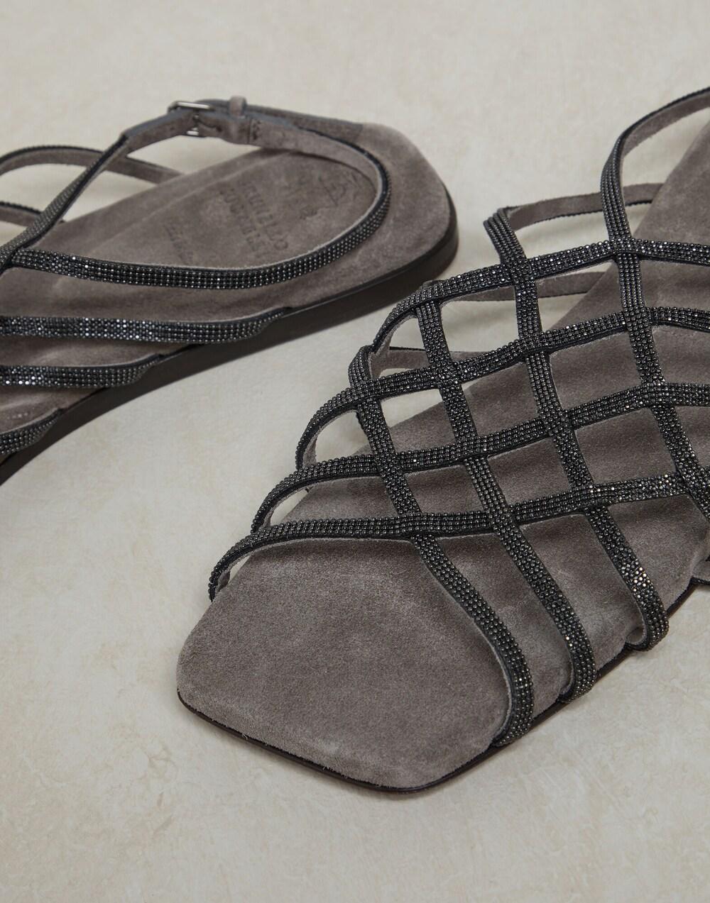 BRUNELLO CUCINELLI WOMEN'S GRAY STRAPPY FLAT SANDALS