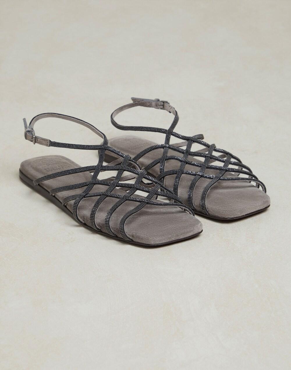BRUNELLO CUCINELLI WOMEN'S GRAY STRAPPY FLAT SANDALS