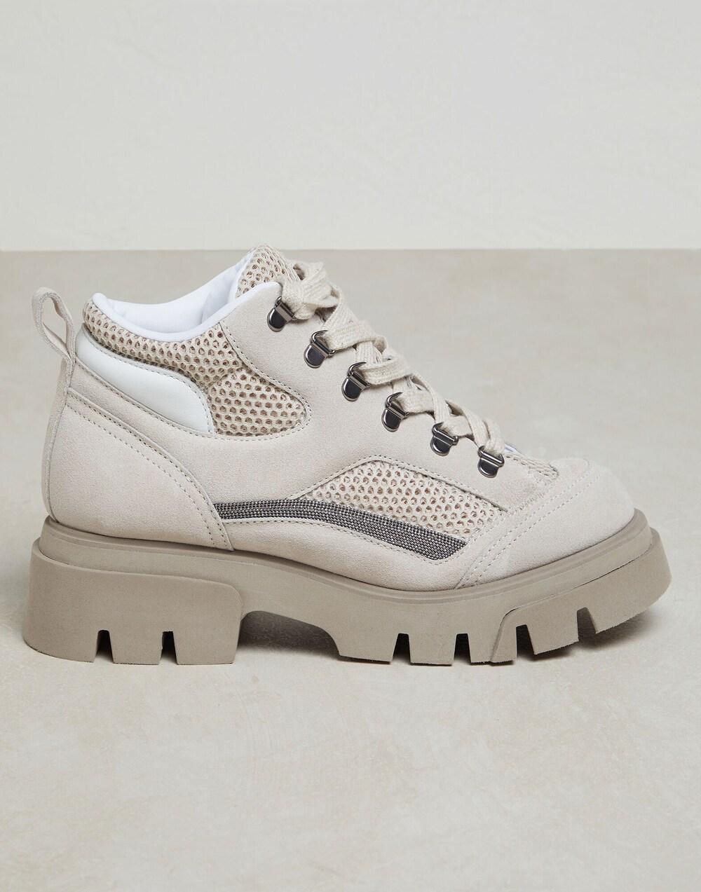 BRUNELLO CUCINELLI WOMEN'S BEIGE SUEDE LACE-UP SNEAKERS