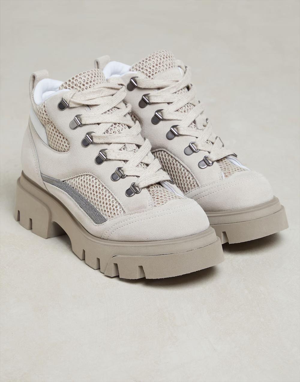 BRUNELLO CUCINELLI WOMEN'S BEIGE SUEDE LACE-UP SNEAKERS