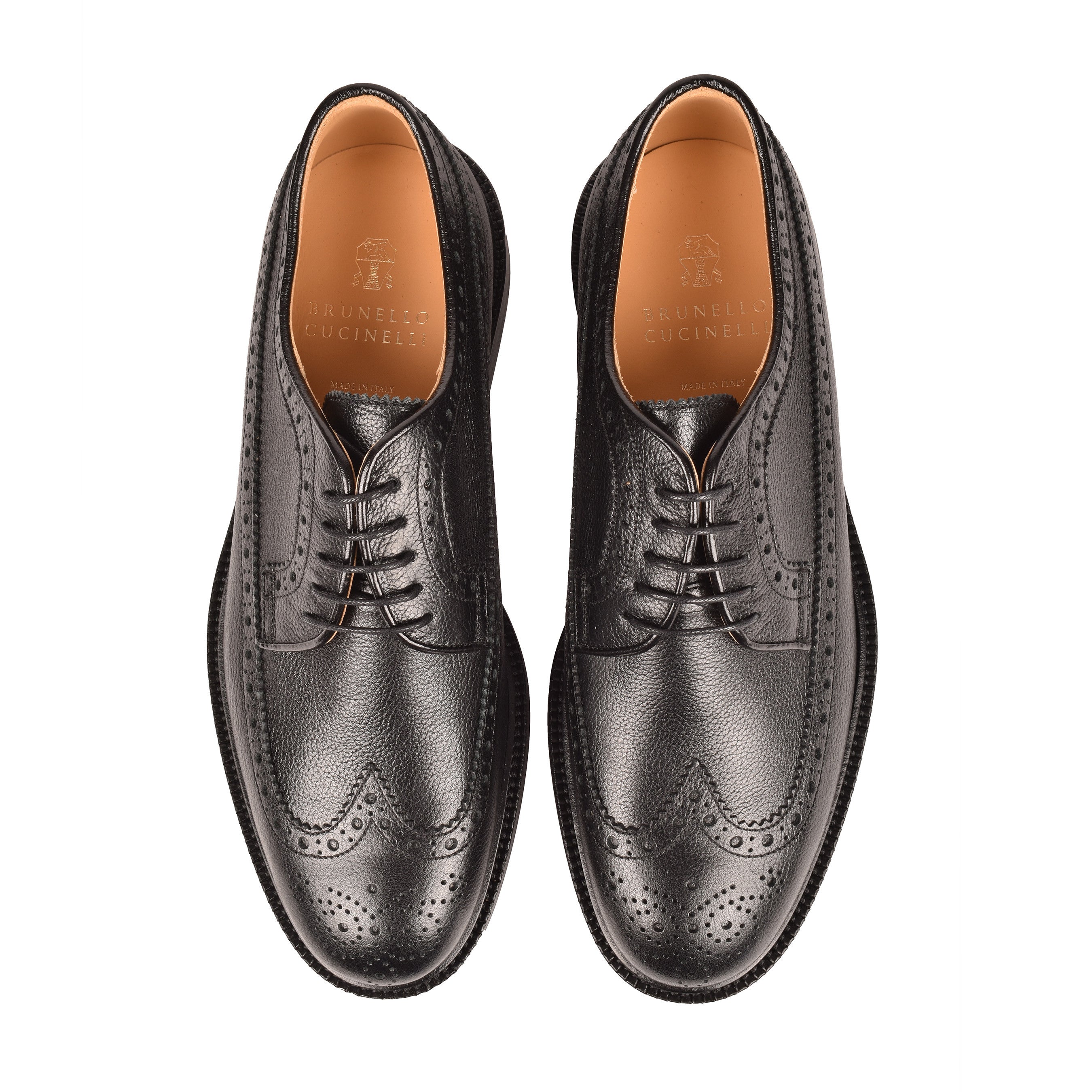 BRUNELLO CUCINELLI MEN'S BLACK LEATHER BROGUE SHOES
