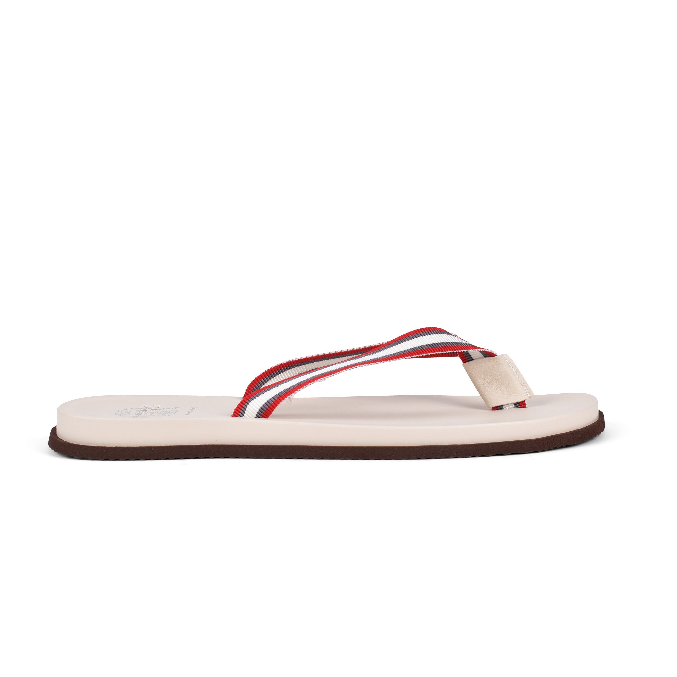 BRUNELLO CUCINELLI MEN'S OFF WHITE LEATHER FLIP FLOP SANDALS