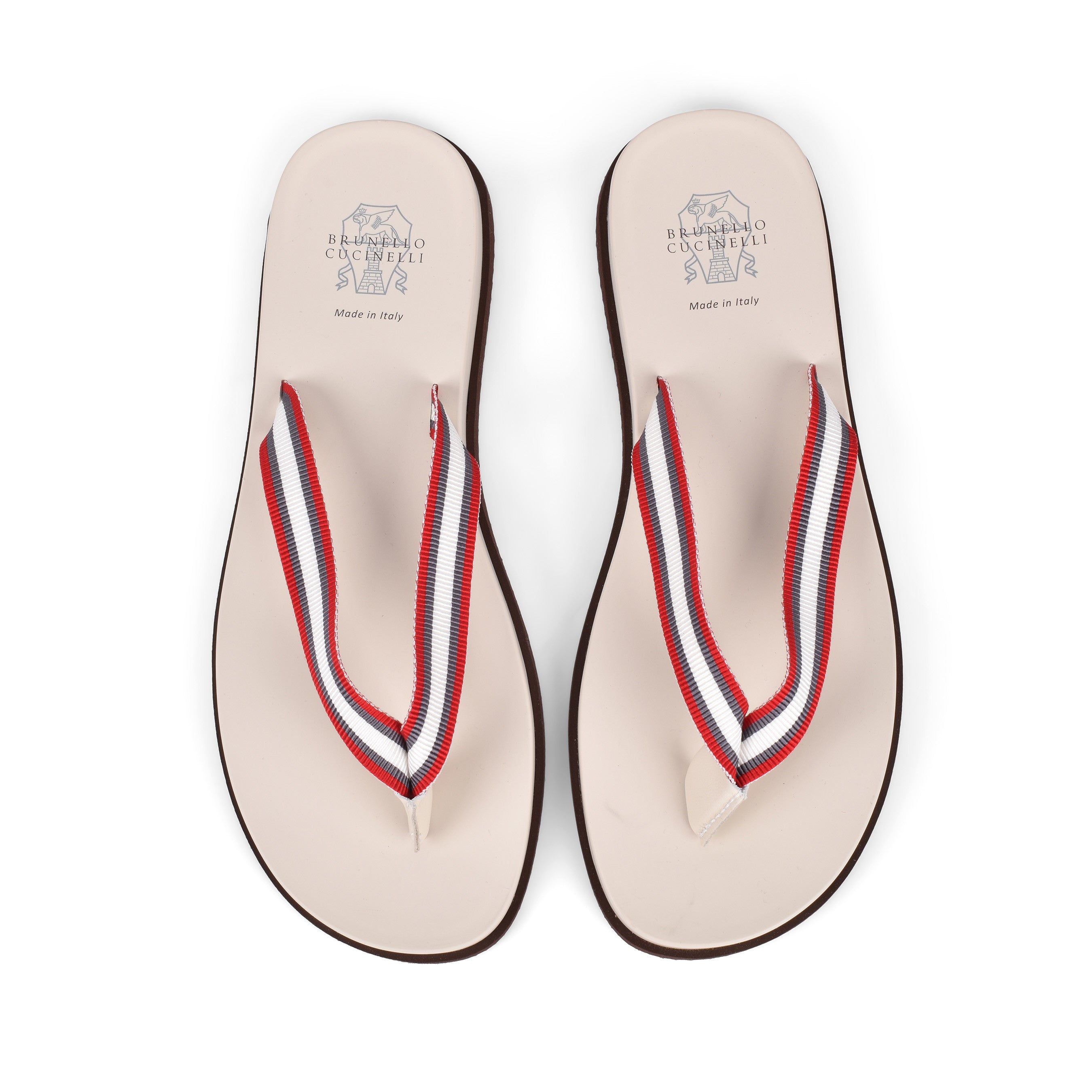 BRUNELLO CUCINELLI MEN'S OFF WHITE LEATHER FLIP FLOP SANDALS