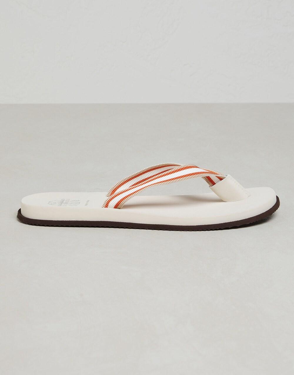 BRUNELLO CUCINELLI MEN'S WHITE STRIPED CASUAL SANDALS