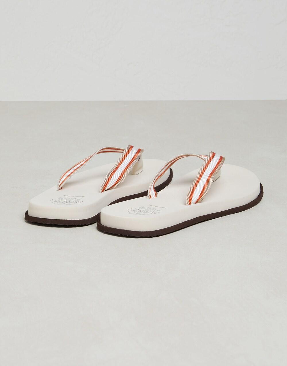 BRUNELLO CUCINELLI MEN'S WHITE STRIPED CASUAL SANDALS