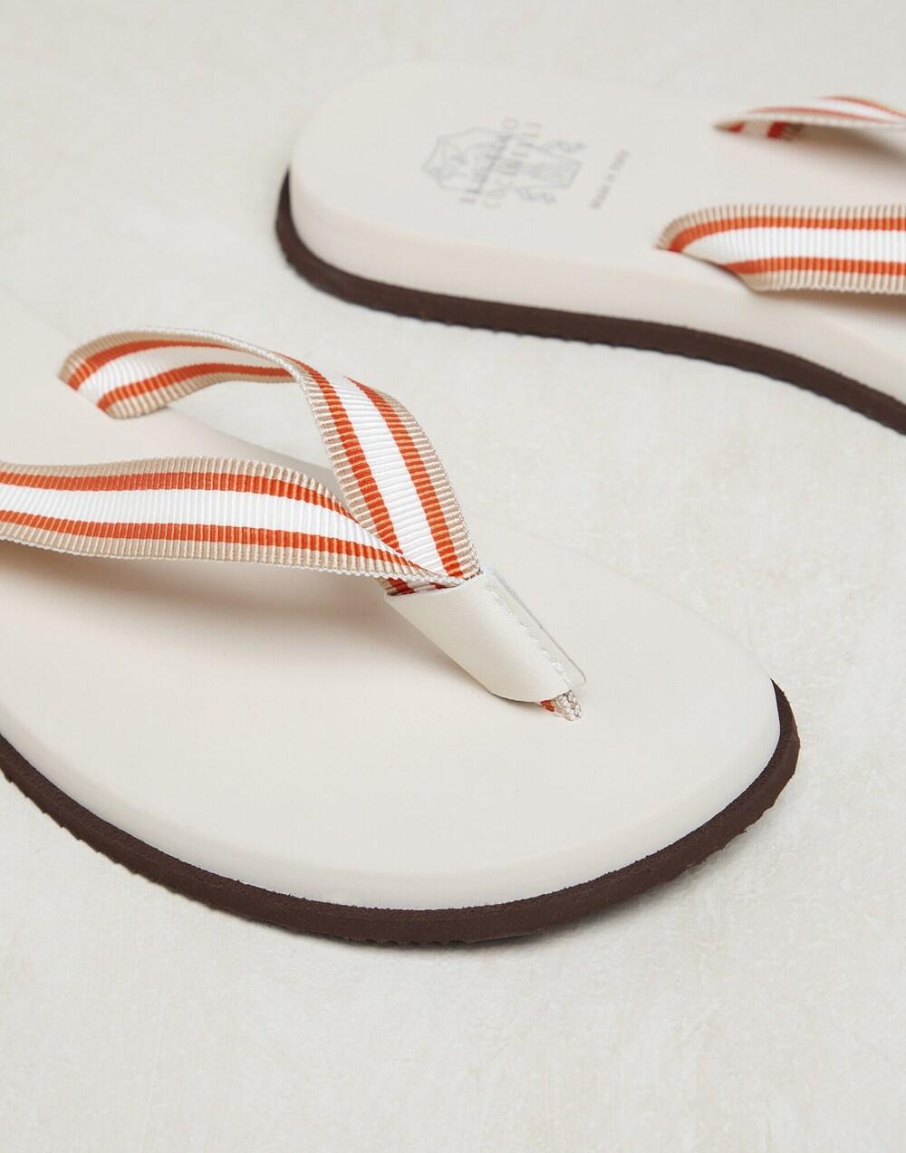 BRUNELLO CUCINELLI MEN'S WHITE STRIPED CASUAL SANDALS
