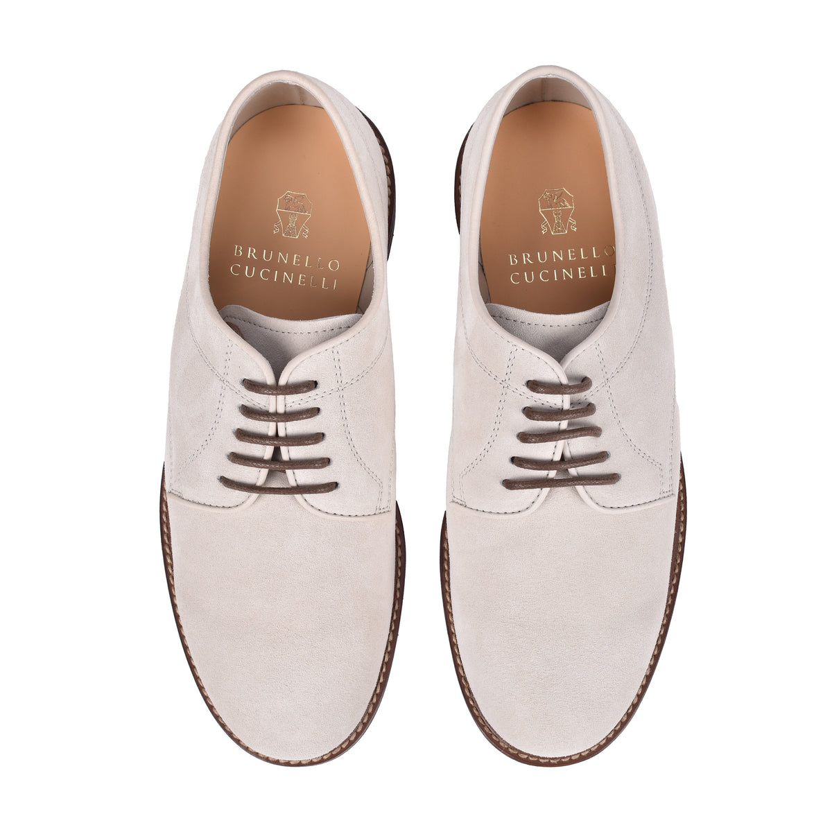 BRUNELLO CUCINELLI MEN'S LIGHT BEIGE SUEDE DERBY SHOES