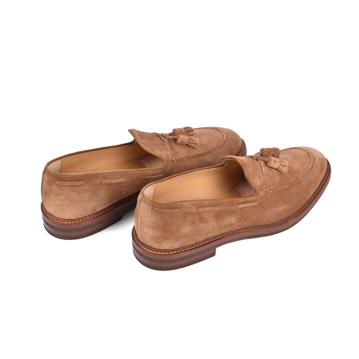 BRUNELLO CUCINELLI MEN'S LIGHT BROWN SUEDE TASSEL LOAFERS