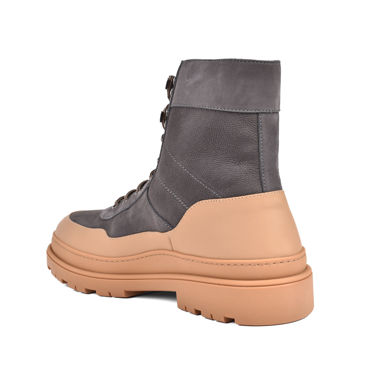 BRUNELLO CUCINELLI MEN'S TWO TONE GREY AND TAN LEATHER HIKING BOOTS