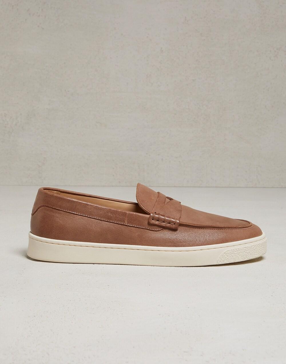 BRUNELLO CUCINELLI MEN'S BROWN LEATHER LOAFER SHOES