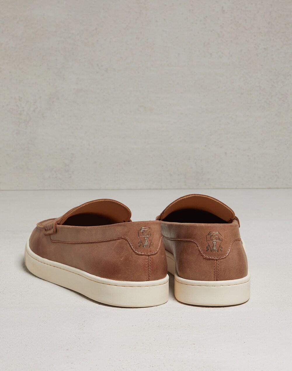 BRUNELLO CUCINELLI MEN'S BROWN LEATHER LOAFER SHOES