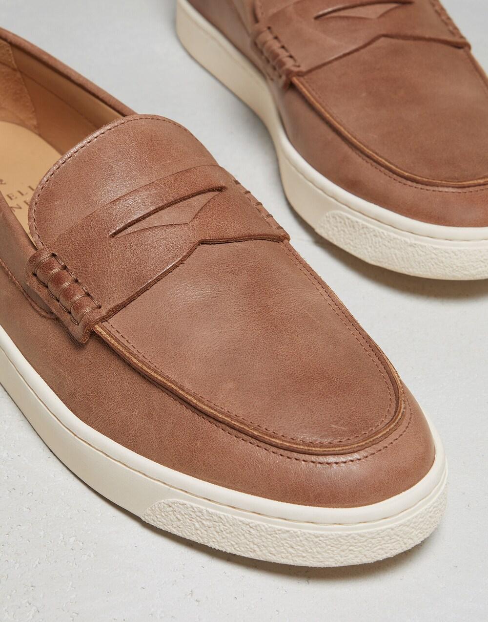 BRUNELLO CUCINELLI MEN'S BROWN LEATHER LOAFER SHOES