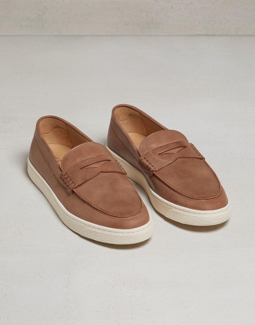 BRUNELLO CUCINELLI MEN'S BROWN LEATHER LOAFER SHOES