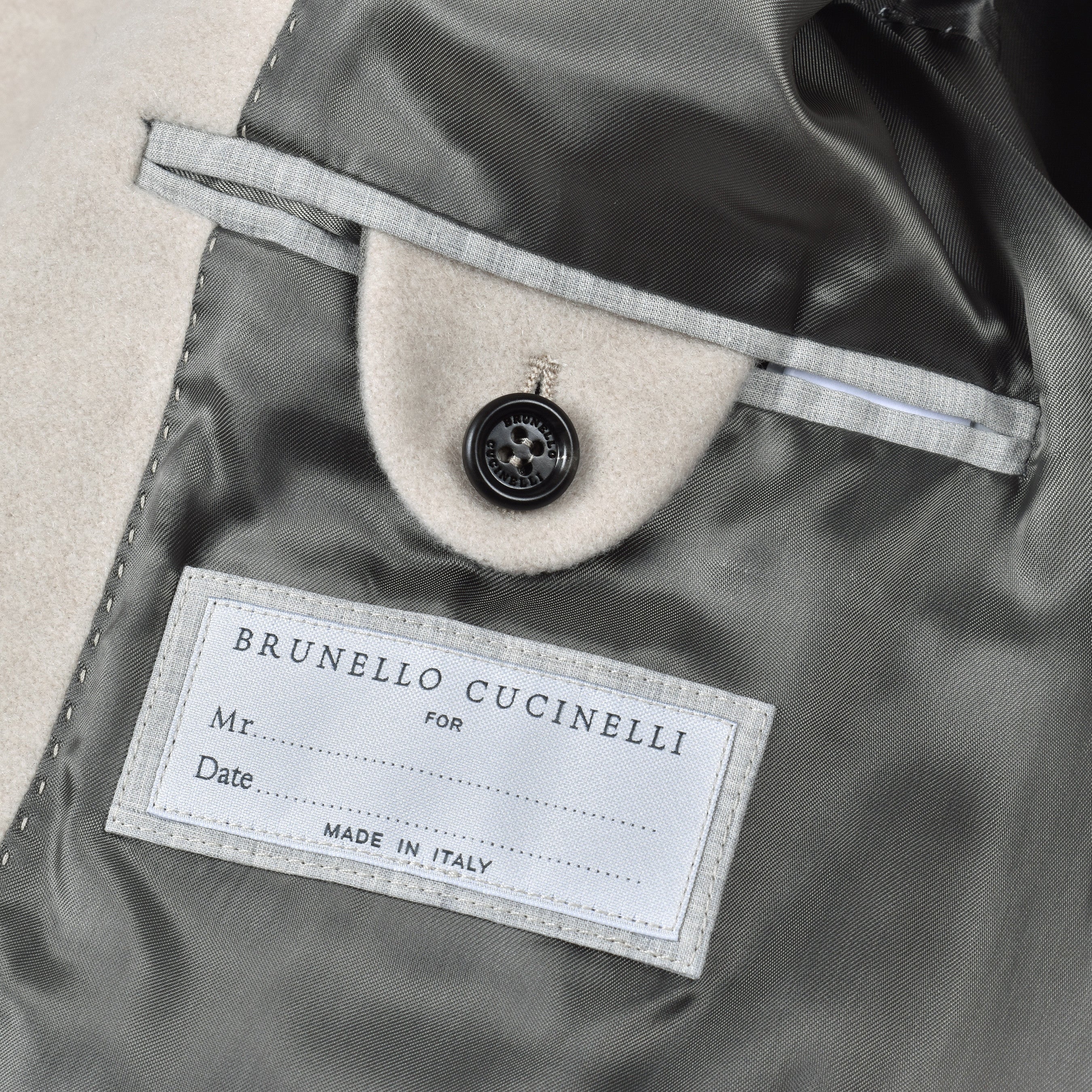 BRUNELLO CUCINELLI MEN'S SAND CASHMERE DOUBLE-BREASTED LONG COAT