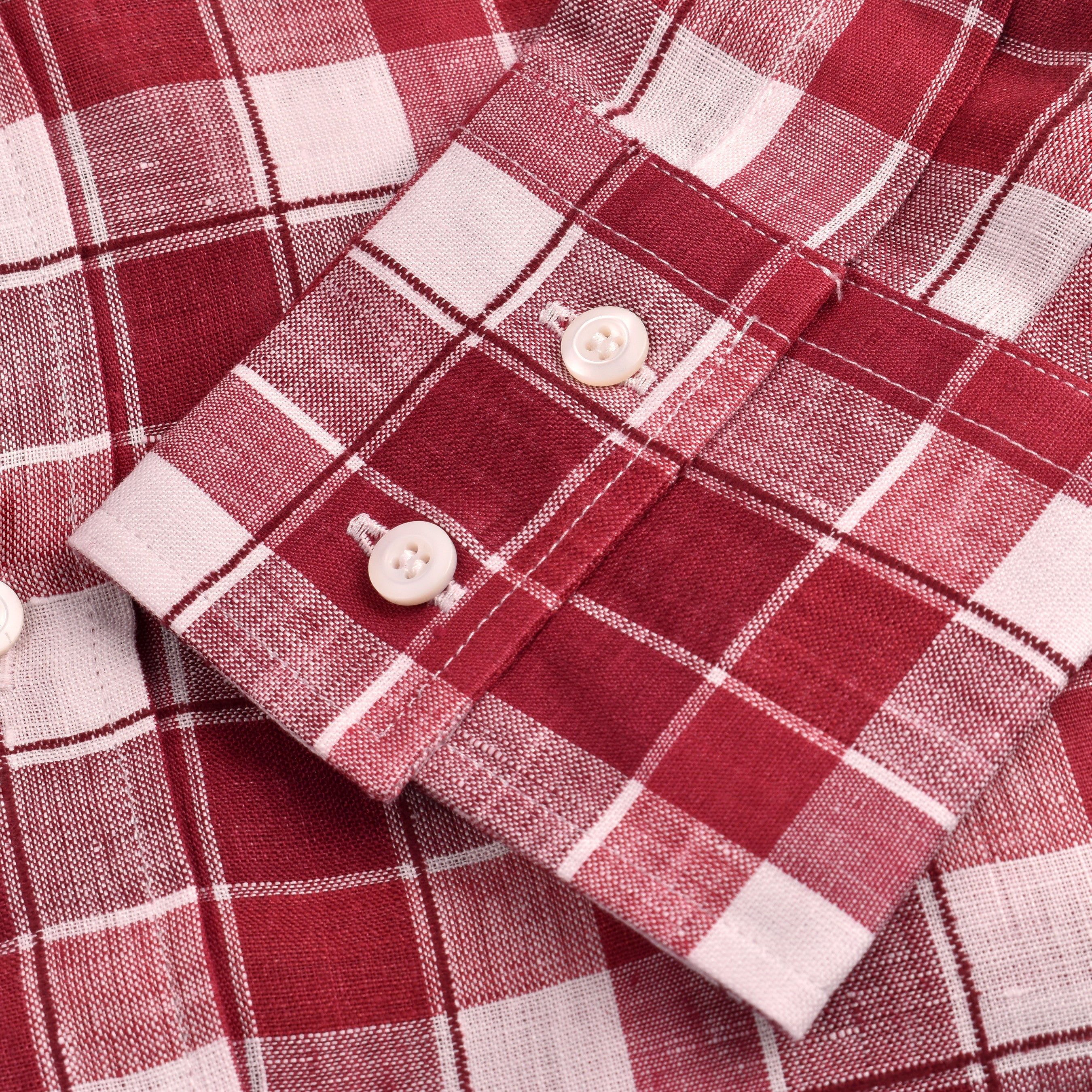 BRUNELLO CUCINELLI MEN'S RED LINEN PLAID SHIRT
