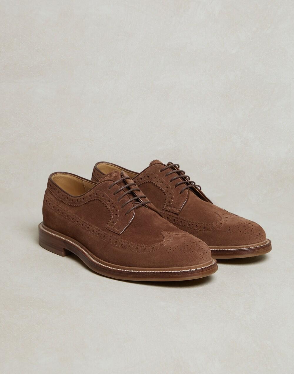 BRUNELLO CUCINELLI MEN'S BROWN SUEDE WINGTIP SHOES