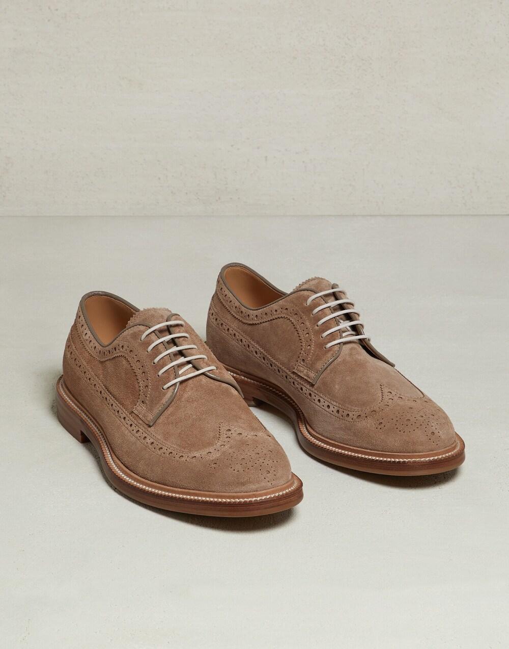 BRUNELLO CUCINELLI MEN'S TOBACCO SUEDE WINGTIP BROGUE SHOE